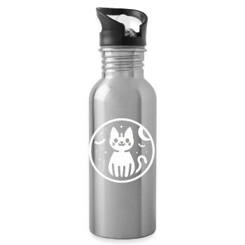 Katze Halloween Fledermaus - Trinkflasche mit integriertem Trinkhalm - Lightsilver - Rechts