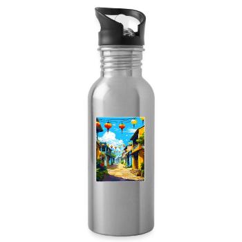 Hoi An Vietnam Reise Poster Souvenir Malerei WPA - Trinkflasche mit integriertem Trinkhalm - Lightsilver - Rechts