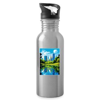 New York State Travel Poster Souvenir Painting WPA - Water bottle with straw - silver - Right