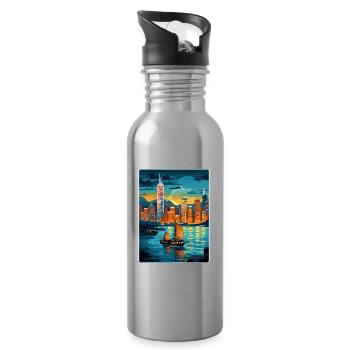 Hong Kong Chine Voyage Affiche Souvenir Peinture WPA - Gourde avec paille intégrée - argent clair - Droite