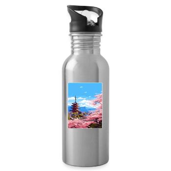 Kyoto Japan Travel Poster Souvenir Postcard Paint - Water bottle with straw - silver - Right