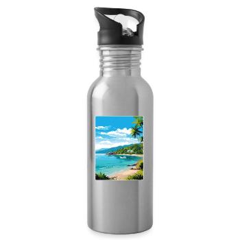Phuket Thaïlande Affiche de voyage thaïlandaise Souvenir WPA - Gourde avec paille intégrée - argent clair - Droite
