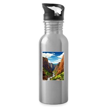 Black Canyon National Park Colorado Travel Poster - Water bottle with straw - silver - Right