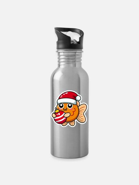 Goldfish Christmas Swain - Trinkflasche mit integriertem Trinkhalm - Lightsilver