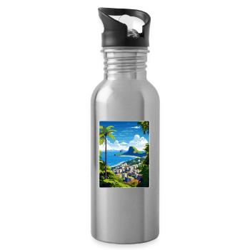 Rio De Janeiro Brazil Travel Poster Souvenir WPA - Water bottle with straw - silver - Right