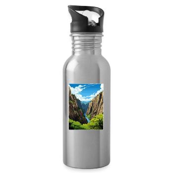Black Canyon National Park Colorado Travel Poster - Water bottle with straw - silver - Right