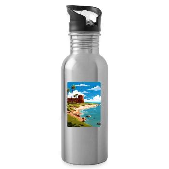 Affiche de voyage souvenir du parc national de Tortugas sèche - Gourde avec paille intégrée - argent clair - Droite