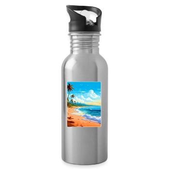 Barbados Karibik Reise Poster Souvenir Farbe WP - Trinkflasche mit integriertem Trinkhalm - Lightsilver - Rechts