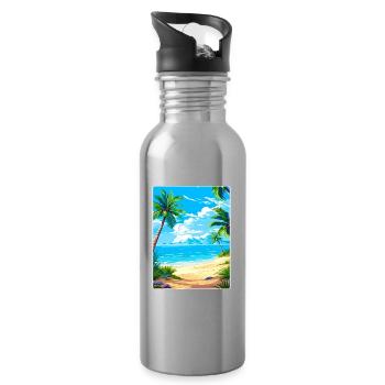 Aruba Caribbean Travel Poster Souvenir Paint WPA - Water bottle with straw - silver - Right
