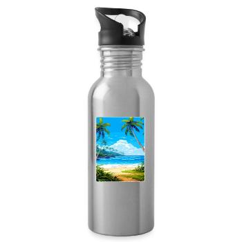 Barbados Karibik Reise Poster Souvenir Farbe WP - Trinkflasche mit integriertem Trinkhalm - Lightsilver - Rechts