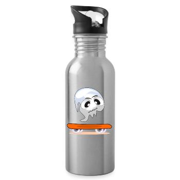 HALLOWEEN COSTUMES GHOSTS SKATEBOARD - Water bottle with straw - silver - Right