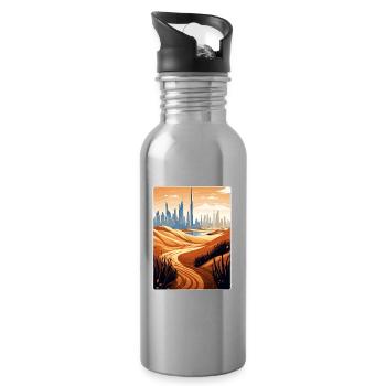 Dubai United Arab Emirates Travel Poster Souvenir - Water bottle with straw - silver - Right