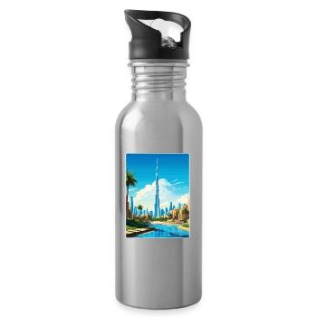 Dubai Skyline Illustration - Trinkflasche mit integriertem Trinkhalm - Lightsilver - Rechts