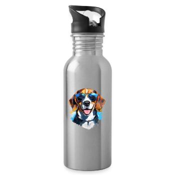 Beagle with sunglasses - Water bottle with straw - silver - Right