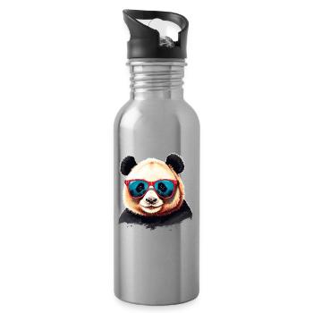Panda Bear intelligent avec des lunettes de soleil cool - Gourde avec paille intégrée - argent clair - Droite