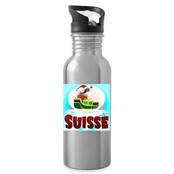 Chien Saint-Bernard Suisse Noël - Gourde avec paille intégrée - argent clair - Droite
