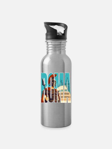 ROMA - Trinkflasche mit integriertem Trinkhalm - Lightsilver