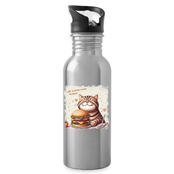 Life is better with Burgers - happy Cat - Water bottle with straw - silver - Right