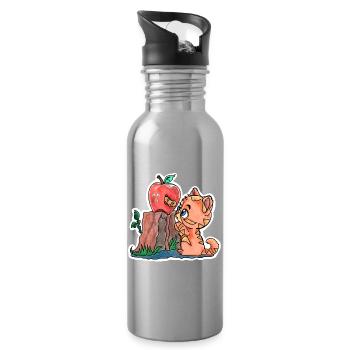 Kleines Kätzchen und der Wurm im Apfel - Trinkflasche mit integriertem Trinkhalm - Lightsilver - Rechts