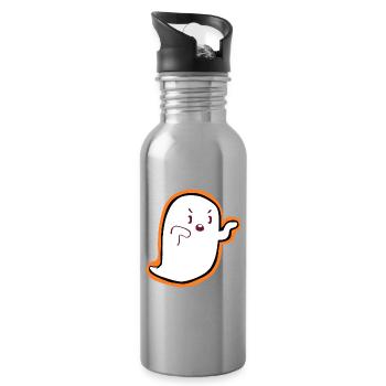 Fantôme Kawaii - Design mignon d’Halloween - Gourde avec paille intégrée - argent clair - Droite