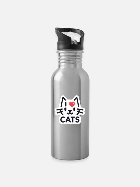 Amour charmant des chats - Gourde avec paille intégrée - argent clair