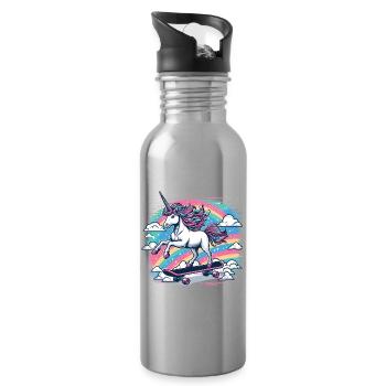 Regenbogen Einhorn Skateboard - Trinkflasche mit integriertem Trinkhalm - Lightsilver - Rechts