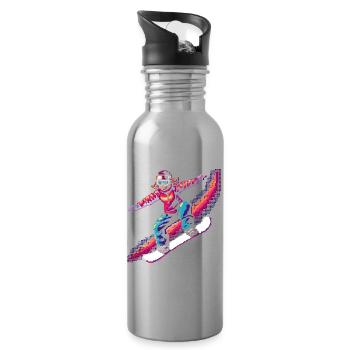Snowboarding Pixel - Trinkflasche mit integriertem Trinkhalm - Lightsilver - Rechts
