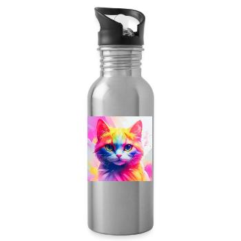 Lebendiges Regenbogenkatzen-Kunstwerk - Trinkflasche mit integriertem Trinkhalm - Lightsilver - Rechts