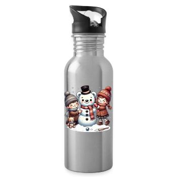 Winterspaß: Kinder bauen einen Teddy-Schneemann - Trinkflasche mit integriertem Trinkhalm - Lightsilver - Rechts