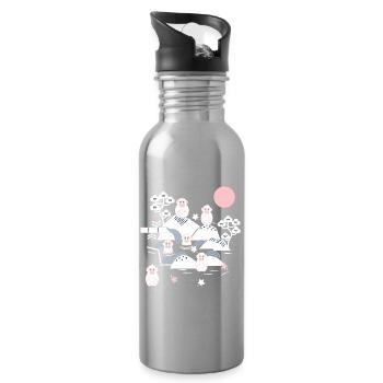 Singes effrayants dans une source chaude l blanc rose bleu - Gourde avec paille intégrée - argent clair - Droite