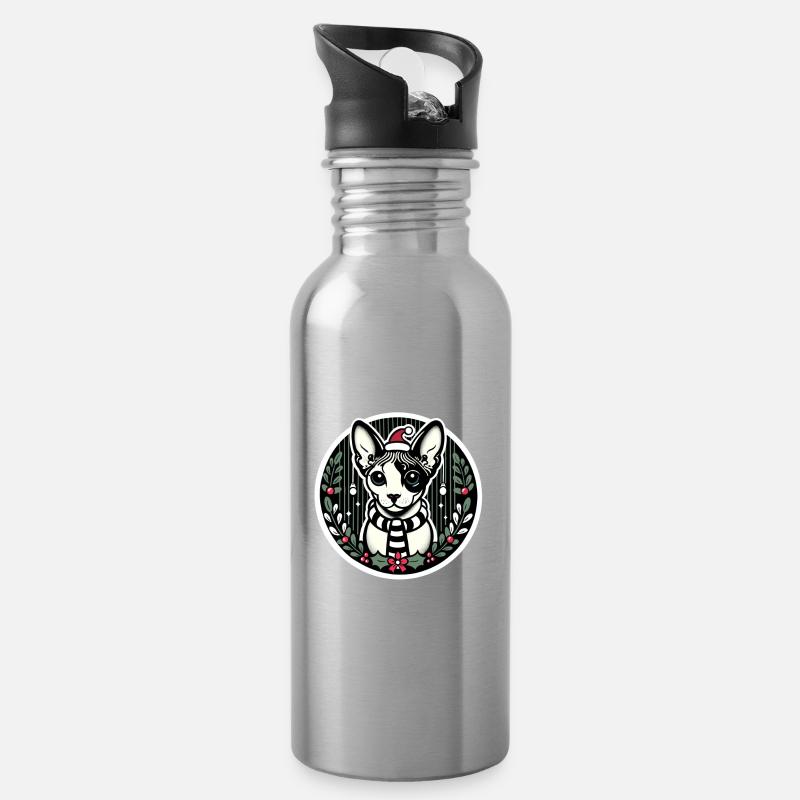 Weihnachtsporträt einer Sphynx - Trinkflasche mit integriertem Trinkhalm - Lightsilver