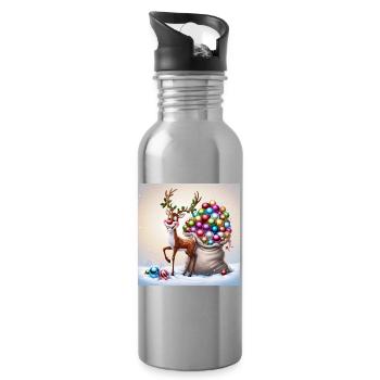 Süßes Rentier - Trinkflasche mit integriertem Trinkhalm - Lightsilver - Rechts
