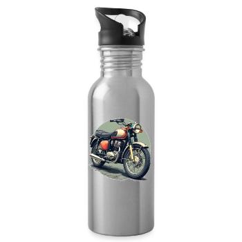 Illustration de moto vintage - Gourde avec paille intégrée - argent clair - Droite