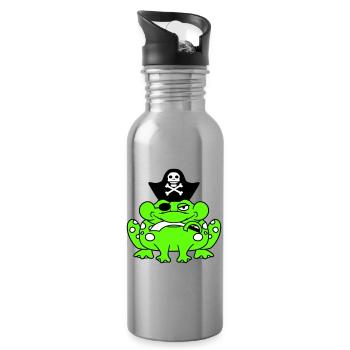 Frosch Kapitän Mütze Kröte Lustig Comic Cartoon - Trinkflasche mit integriertem Trinkhalm - Lightsilver - Rechts
