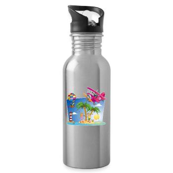 sun, island, airplane, palm trees, hot air balloon - Water bottle with straw - silver - Right