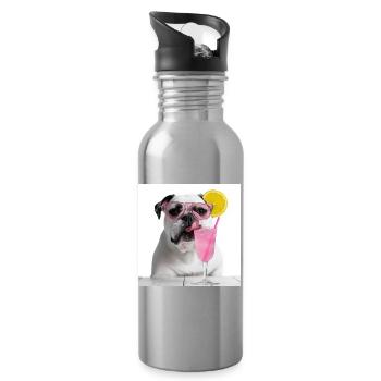 Bulldog in Pink: Cool & Erfrischend - Trinkflasche mit integriertem Trinkhalm - Lightsilver - Rechts