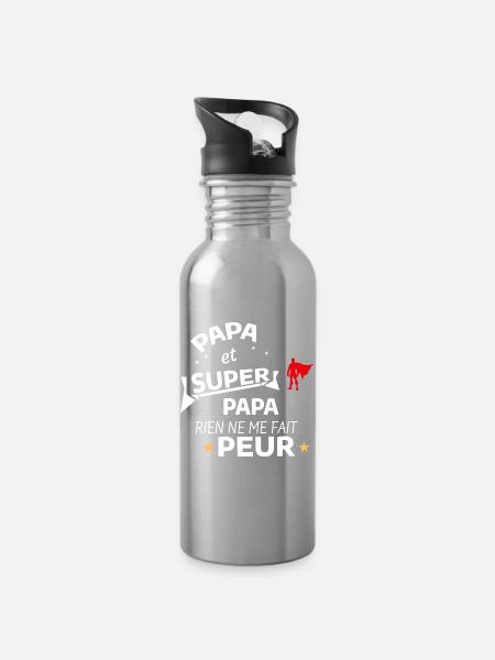 Supervater und Held Supervater - Trinkflasche mit integriertem Trinkhalm - Lightsilver