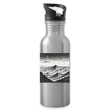 Stille Berglandschaft Sternenkreis - Trinkflasche mit integriertem Trinkhalm - Lightsilver - Rechts