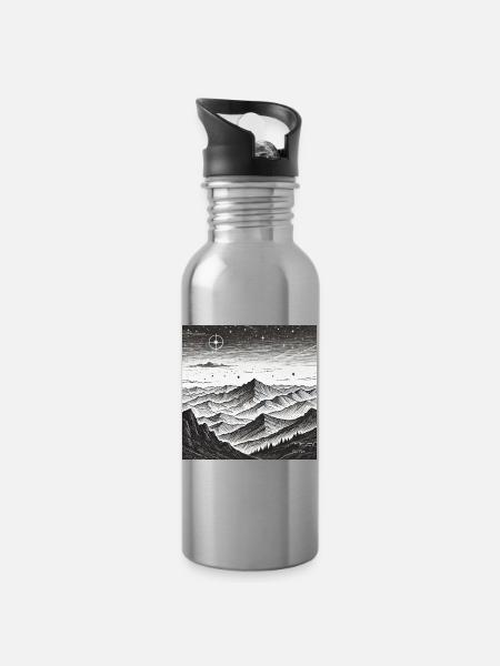 Stille Berglandschaft Sternenkreis - Trinkflasche mit integriertem Trinkhalm - Lightsilver
