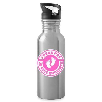 Ich kann nicht, ich bin schwanger - Trinkflasche mit integriertem Trinkhalm - Lightsilver - Rechts