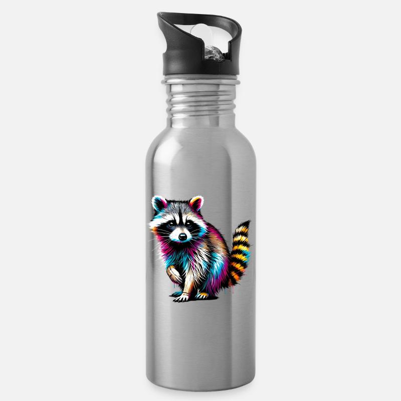 Waschbär - Trinkflasche mit integriertem Trinkhalm - Lightsilver