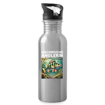 Jeune femelle pêcheuse perche pêcheur motif - Gourde avec paille intégrée - argent clair - Droite