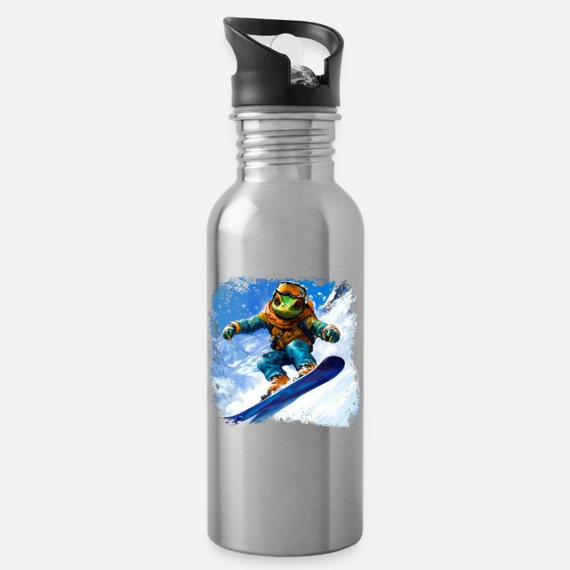 Snowboard Chamäleon - Trinkflasche mit integriertem Trinkhalm - Lightsilver