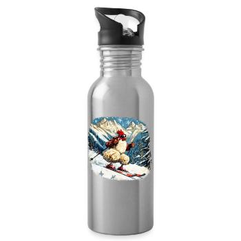 Ski Hühner - Trinkflasche mit integriertem Trinkhalm - Lightsilver - Rechts