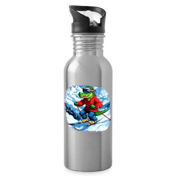 Skieur crocodile - Gourde avec paille intégrée - argent clair - Droite