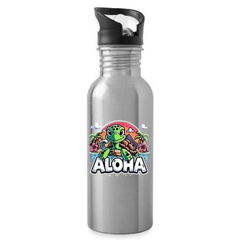 Aloha tortue Hawaï hibiscus palmiers cadeau - Gourde avec paille intégrée - argent clair - Droite