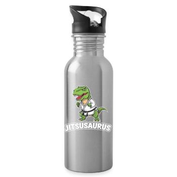 Jitsusaurus Dinosaur in Jiu-Jitsu Gear - Water bottle with straw - silver - Right