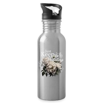 Just Keep Pedaling – Flowers & Bike - Water bottle with straw - silver - Right