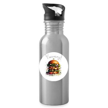 Yummy Burger Art - Water bottle with straw - silver - Right