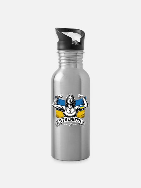 Stärke starke Frau Ukrainerin Geschenk - Trinkflasche mit integriertem Trinkhalm - Lightsilver